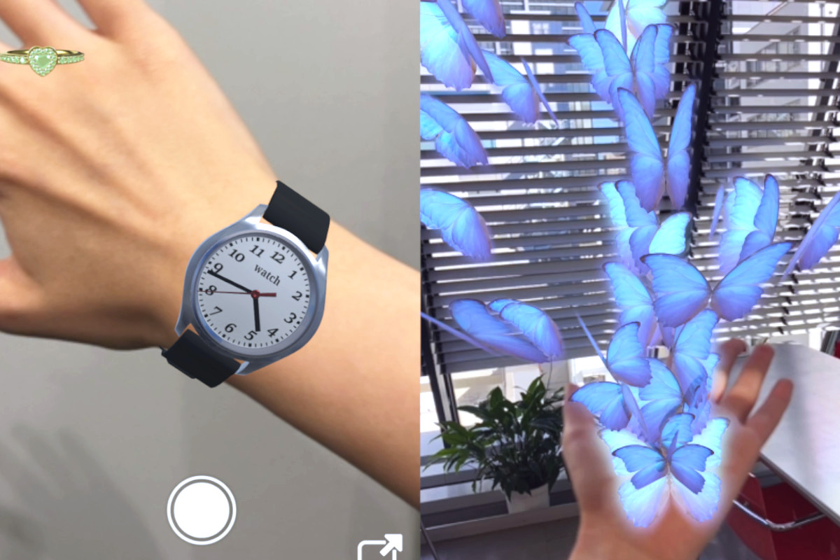 手を認識し腕時計や蝶を表示するWebAR